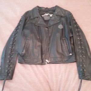 Women's Black Leather Harley Jacket, Large